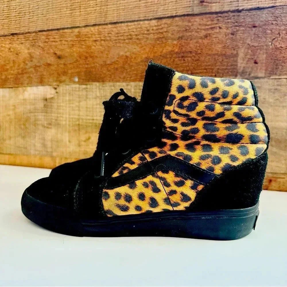 Vans Sk8 Cheetah/Leopard Hidden Wedge Hightop Sneakers from Urban Outfitters - Picture 3 of 9